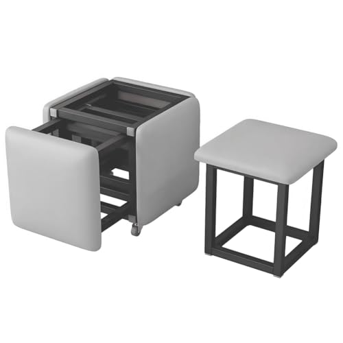 OOFAYJIA 5-in-1 PU Sitzhocker Sitzwürfel- stapelbare Nesting Hocker mit Rollen - multifunktionales Fußhocker für Büro, Wohnzimmer und Schlafzimmer, 45 cm,Grau von OOFAYJIA