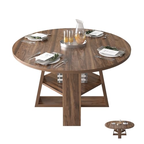 OOFAYJIA Esstisch Ausziehbar, Runder Esszimmertisch mit Holzsockel, Ausziehbar zu Oval, Moderner Küchentisch für 4-6 Personen, Rustikal Braun,Cross Shaped Base OOFAYJIA Esstisch Ausziehbar, Runder Esszimmertisch mit Holzsockel, Ausziehbar zu Oval, Moderner Küchentisch für 4-6 Personen, Rustikal Braun,Cross Shaped Base von OOFAYJIA
