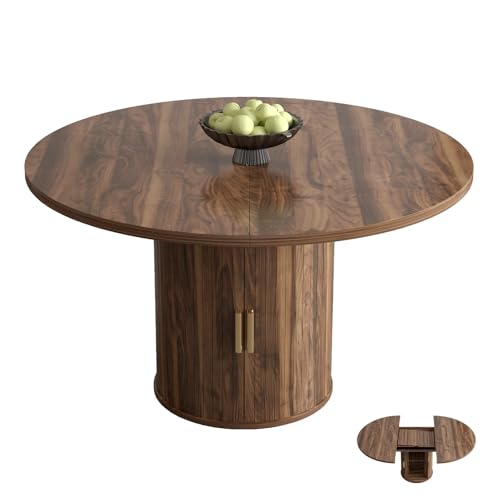 OOFAYJIA Esstisch Ausziehbar, Runder Esszimmertisch mit Holzsockel, Ausziehbar zu Oval, Moderner Küchentisch für 4-6 Personen, Rustikal Braun,Pedestal Base OOFAYJIA Esstisch Ausziehbar, Runder Esszimmertisch mit Holzsockel, Ausziehbar zu Oval, Moderner Küchentisch für 4-6 Personen, Rustikal Braun,Pedestal Base von OOFAYJIA