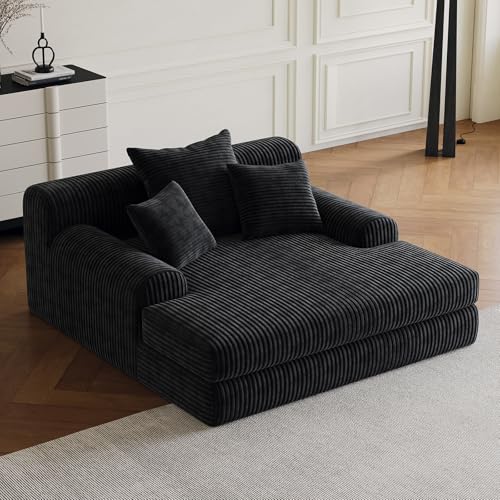OOFAYJIA Modernes Cord Bodensofa mit Schlaffunktion und Chaiselongue, Cloud Sofa mit 3 Kissen, Bequeme Sitzlandschaft für Wohnzimmer in Schwarz, Ohne Montage von OOFAYJIA