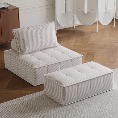 OOFAYJIA Modulares Schlafsofa mit Fußhocker, Cord Bodensofa mit Kissen, Modernes Couch Sofa für Wohnzimmer, Schlafzimmer, Wohnung, weiß OOFAYJIA Modulares Schlafsofa mit Fußhocker, Cord Bodensofa mit Kissen, Modernes Couch Sofa für Wohnzimmer, Schlafzimmer, Wohnung, weiß von OOFAYJIA