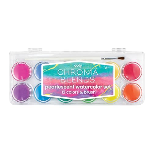 Ooly Chroma Blends Perlglanz-Aquarell-Set, 12 Farben, Aquarell-Set für kreative Kinder und Erwachsene, lebendige Farben in einer tragbaren Hülle, Kunstzubehör für Kinder ab 6 Jahren, Pinsel im von OOLY