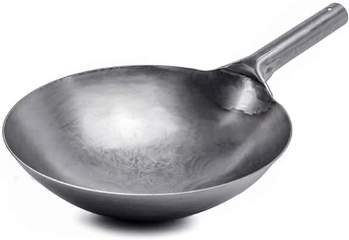 OOMRNV Wok aus Karbonstahl, vorgewürzter, authentischer, handgehämmerter 14-Zoll/32-cm-Wok, verwendet für traditionelles chinesisches Antihaft-Kochgeschirr in Familienrestaurants (32 cm) von OOMRNV