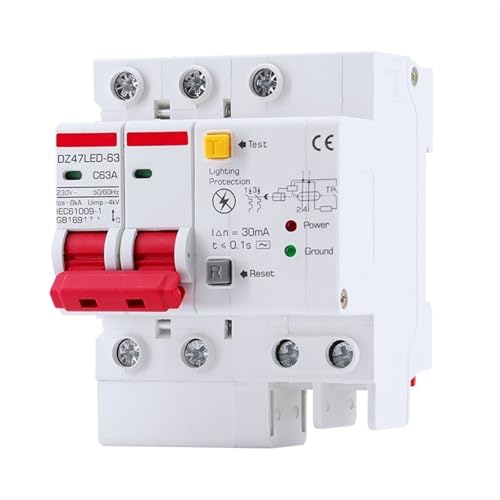 2-poliger Leistungsschalter DZ47LE RCBO RCCB MCB RCD 16A 20A 25A 32A 40A 50A 63A DZ47LED 1 Stück(2 Pole Double Light,25A) von OOOVAVNE