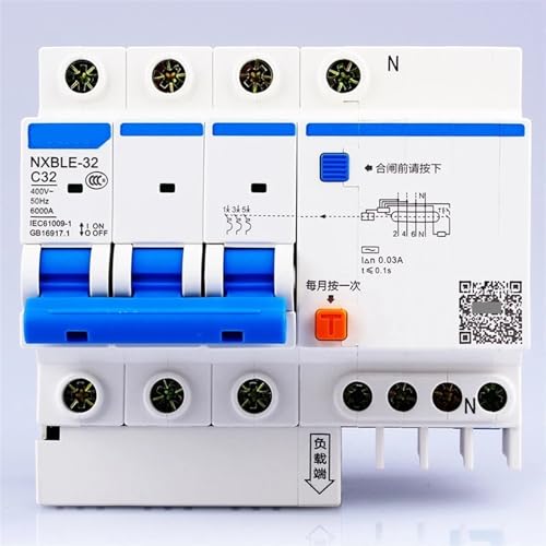 AC230/400V NXBLE-32 3P+N Fehlerstrom-Schutzschalter C 6 10 16 20 25 32A Elektromagnetische Auslösung Typ C Überlastschutz 1St(10A) von OOOVAVNE
