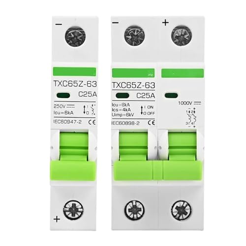 DC1000V Leistungsschalter 2P MCB 1P Kurzschlussschutz 6A 10A 16A 20A 50A 60A 100A 125A DC24V 48V 100V Spannung Solarstrom 1 Stück(2P DC1000V,63A) von OOOVAVNE