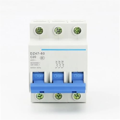 DZ47-60 3P AC 230/400V Leistungsschalter C1 2 3 4 5 6 10 15 16 20 25 32 40 50 60A Elektromagnetischer Auslöser Typ C Überlastschutz 1St(3A) von OOOVAVNE