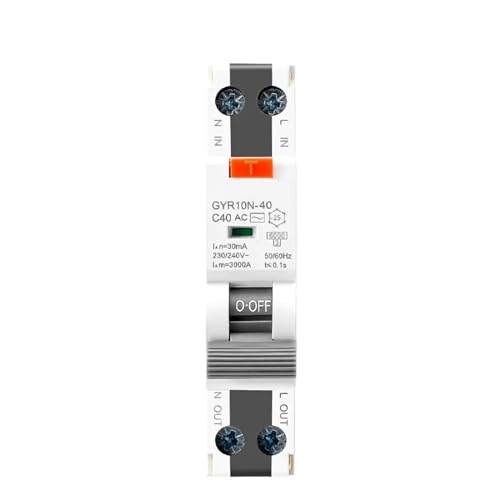GYR10N-40 Elektronischer Typ 18 mm 230 V 1P+N 6KA Fehlerstromschutzschalter mit Überstromschutz, max. 40 A, 1 Stück(Type AC,40A 30mA) von OOOVAVNE