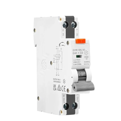GYR10N-40 Elektronischer Typ RCBO 18mm 230V 1P+N 6KA Fehlerstromschutzschalter mit Überstromschutz Max 40A 1 Stück(Type A,25A 30mA) von OOOVAVNE