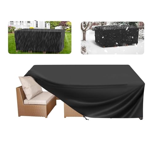 Abdeckhaube Gartenmöbel 330x130x75cm/LxWxH, Gartenmöbelabdeckungen Winterfest Wasserdicht 600D, Freien Tisch Stuhl Gerät staubdicht wasserdichtes Schutz-Schwarz Oxford Cloth von OOOXZO