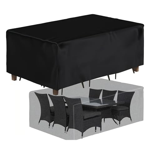 Gartenmöbel Abdeckung Winterfest Wasserdichte 300x160x90cm/LxBxH Gartenmöbel Abdeckplane für Gartentische Terrassenmöbel Rechteckig Schwarz Regenschutz und Staubfest Schutzhülle von OOOXZO
