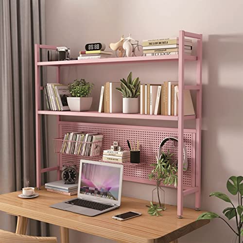 2 Ebenen Schreibtisch-Bücherregal - Verstellbare Lagerregal, Ganzmetall-Desktop-Bücherregal For Computertisch, Mehrzweck-Arbeitsplatten-Stall, Verstellbarer Display-Regal-Organizer(Pink,95X22X98cm) von OOPDNEGAK
