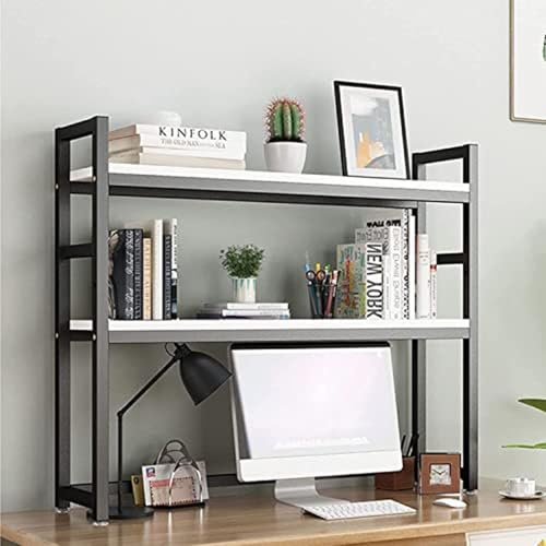 2 Ebenen Verstellbares Bücherregal Für Die Arbeitsplatte - Computer-Schreibtisch-Bücherregal, Druckerständer, Offener Schreibtisch-Aufbewahrungsständer Organizer Tischregal(B,135X24X90cm) von OOPDNEGAK