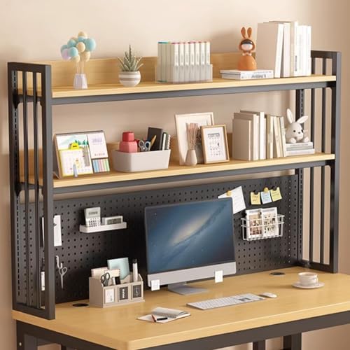 2 Ebenen Verstellbares Schreibtisch-Bücherregal, Mehrzweck-Aufbewahrungsregal For Die Arbeitsplatte, Computer-Schreibtisch-Bücherregal, Freistehendes Präsentationsregal Bürobedarf(Black,120*25*100cm) von OOPDNEGAK