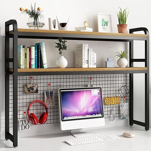 2 Schicht DIY-Bücherregal, Freistehendes Schreibtisch-Organizer, Mehrzweck-Bücherregal Für Die Arbeitsplatte, Gitter-Schreibtisch-Aufbewahrungsständer, Aufbewahrungsregal Aus Holz Und Metall(Black,95X von OOPDNEGAK