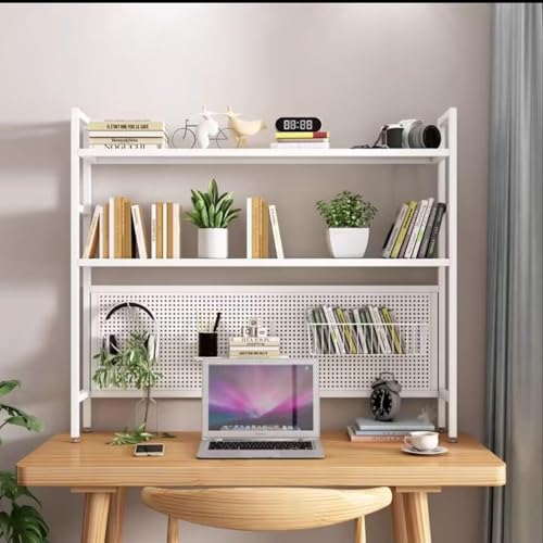 2-stöckiges Schreibtisch-Bücherregal Aus Schmiedeeisen - Industrielles Computer-Schreibtisch-Bücherregal, Organizer Tischregal, Mehrzweck-Aufbewahrungsregal Für Die Arbeitsplatte Mit Lochplatte(White, von OOPDNEGAK