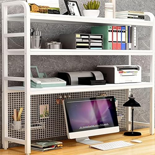 3 Ebenen Verstellbares Schreibtisch-Bücherregal - Schreibtisch-Bücherregal Aus Metall Für Computer, Multifunktionales Aufbewahrungsregal Für Die Arbeitsplatte Mit Lochplatte(White,55x24x120cm) von OOPDNEGAK