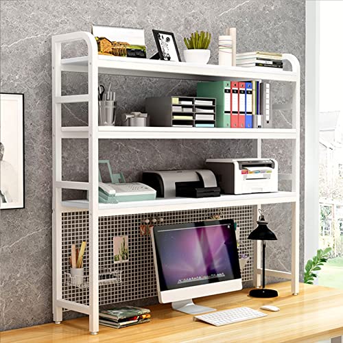 3-stöckiges Mehrzweck-Bücherregal Für Die Arbeitsplatte - Computer-Schreibtisch-Bücherregal, Druckerständer, Verstellbares Aufbewahrungsregal Aus Holz Display-Regal, Für Das Büro(White,95X24X120CM) von OOPDNEGAK