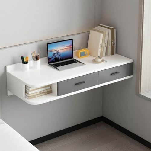 An Der Wand Montierter Computertisch, Schwebender Frisiertisch Mit Schubladen, Hängender Schreibtisch, Schminktisch Fürs Schlafzimmer, Offener Aufbewahrungsschrank Fürs Schlafzimmer(B,140x40cm(55x16in von OOPDNEGAK