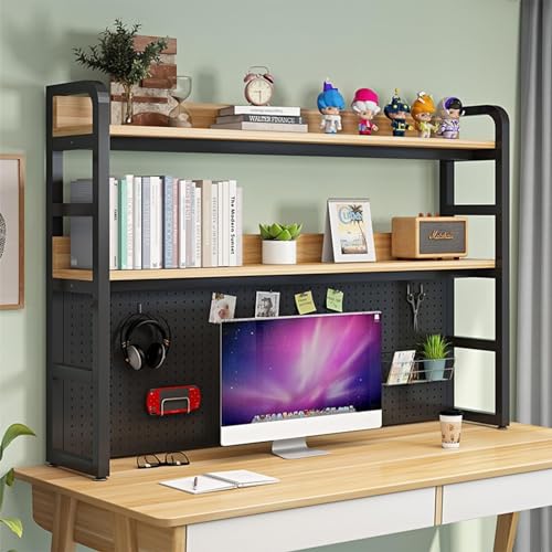 Computer-Schreibtisch-Bücherregal - 2-stöckiges Industrielles Aufsatz-Bücherregal, Multifunktionales Aufbewahrungsregal, Büro-Schreibtisch-Organizer Mit Stecktafel, Ausstellungsständer(B,95*27*104cm) von OOPDNEGAK