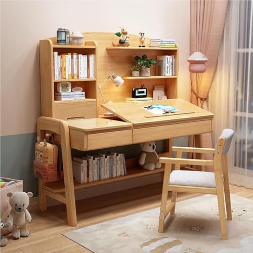Kinderschreibtisch Aus Massivholz, Schreibtisch Mit Schubladen, Höhenverstellbarer Schreibtisch Für Zuhause Und Studenten Mit Bücherregal, 0–60 ° Geneigte Schreibtischplatte Für Kinder Von 5-12(Wood C Kinderschreibtisch Aus Massivholz, Schreibtisch Mit Schubladen, Höhenverstellbarer Schreibtisch Für Zuhause Und Studenten Mit Bücherregal, 0–60 ° Geneigte Schreibtischplatte Für Kinder Von 5-12(Wood C von OOPDNEGAK