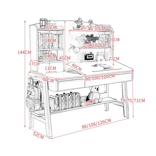 Kinderschreibtisch Aus Massivholz, Schreibtisch Mit Schubladen, Höhenverstellbarer Schreibtisch Für Zuhause Und Studenten Mit Bücherregal, 0–60 ° Geneigte Schreibtischplatte Für Kinder Von 5-12(White, von OOPDNEGAK