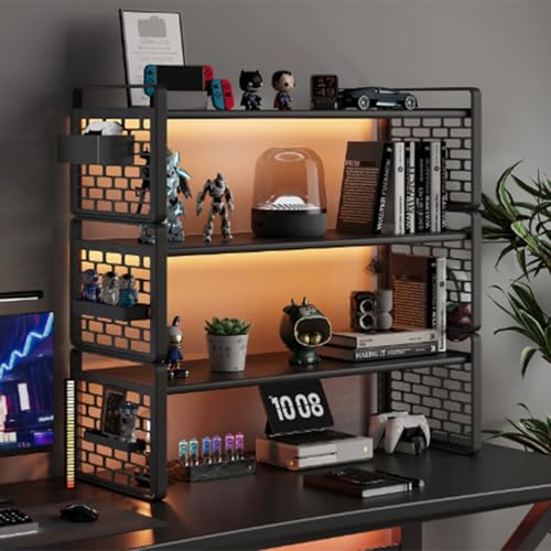 OOPDNEGAK 2/3 Ebenen Verstellbares Schreibtisch-Bücherregal, Mehrzweck-Bücherregal Für Die Arbeitsplatte, Bücherregales Aus Holz/Metall Aufbewahrungsregal Für Computertische(Black,40x20x54cm) von OOPDNEGAK