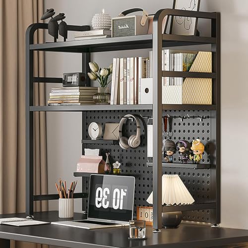 OOPDNEGAK 2-stöckiges Computer-Schreibtisch-Bücherregal, Lagerregal Aus Holz Und Metall, Mehrzweck-Schreibtisch-Organizer for Wohnheime, Schreibtischaufsatz for Zuhause Mit Metallgitter(75x20x98cm) von OOPDNEGAK