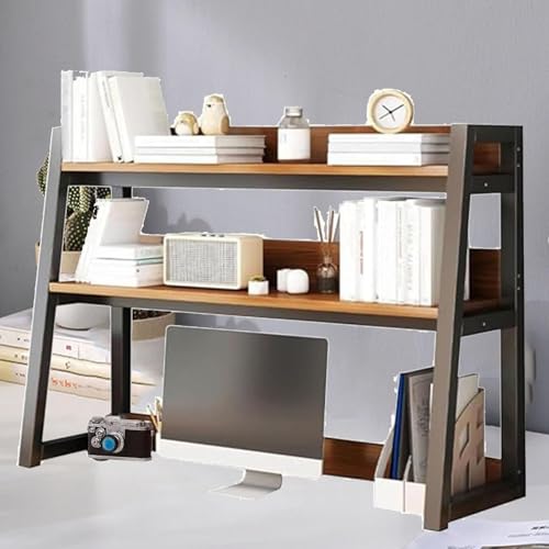 OOPDNEGAK 2-stöckiges Mehrzweck-Bücherregal Für Die Arbeitsplatte - Schreibtisch-Bücherregal, Druckerständer Aus Holz Und Metall, Aufbewahrungsregal Für Das Home-Office(A,95x32x90cm) von OOPDNEGAK