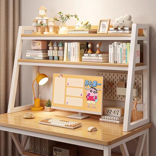 OOPDNEGAK 2-stöckiges Mehrzweck-Bücherregal Für Die Arbeitsplatte - Schreibtisch-Bücherregal, Druckerständer Aus Holz Und Metall, Aufbewahrungsregal Für Das Home-Office(B,95x32x90cm) von OOPDNEGAK