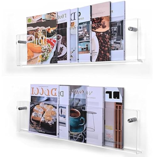 OOPDNEGAK 2er-Pack Zeitschriftenregale Aus Acryl, Wandhalterung Für Bücherregale, Broschürenhalter, Schwebende Bücherregale Aus Klarem Acryl, Kinderbuch-Präsentationsständerr(60cm) von OOPDNEGAK