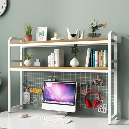 OOPDNEGAK Bücherregal Für Die Arbeitsplatte - 2 Schicht Desktop-Bücherregal Tischregale, Lagerregal Aus Holz Und Metall, Freistehendes Aufbewahrungsregal Mit Gitter(D,135X25X98CM) von OOPDNEGAK