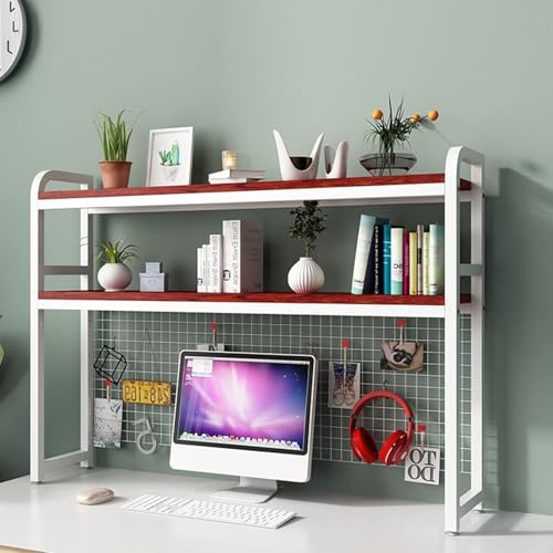 OOPDNEGAK Bücherregal Für Die Arbeitsplatte - 2 Schicht Desktop-Bücherregal Tischregale, Lagerregal Aus Holz Und Metall, Freistehendes Aufbewahrungsregal Mit Gitter(E,135X25X98CM) von OOPDNEGAK