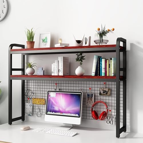 OOPDNEGAK Bücherregal Für Die Arbeitsplatte - 2 Schicht Desktop-Bücherregal Tischregale, Lagerregal Aus Holz Und Metall, Freistehendes Aufbewahrungsregal Mit Gitter(F,95X25X98CM) von OOPDNEGAK