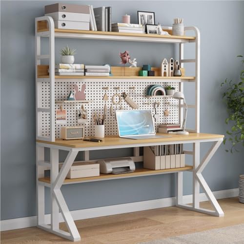 OOPDNEGAK Computertisch Mit Ablageflächen Und Stecktafel, Massivholz Schreibtisch Großer Arbeitstisch Mit Schreibtisch Moderne Home-Office-Schreibtische(B,100cm) von OOPDNEGAK
