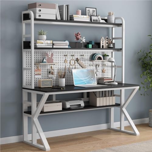 OOPDNEGAK Computertisch Mit Ablageflächen Und Stecktafel, Massivholz Schreibtisch Großer Arbeitstisch Mit Schreibtisch Moderne Home-Office-Schreibtische(C,100cm) von OOPDNEGAK