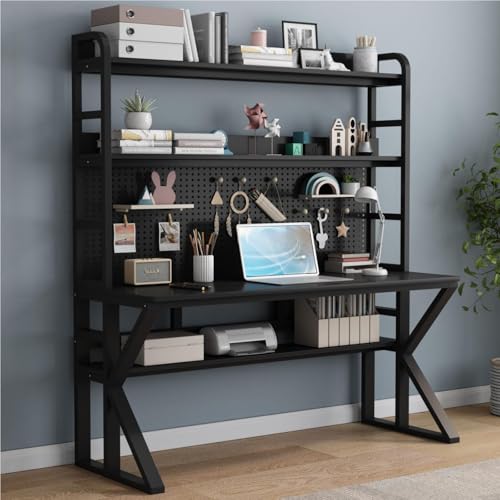 OOPDNEGAK Computertisch Mit Ablageflächen Und Stecktafel, Massivholz Schreibtisch Großer Arbeitstisch Mit Schreibtisch Moderne Home-Office-Schreibtische(D,80cm) von OOPDNEGAK