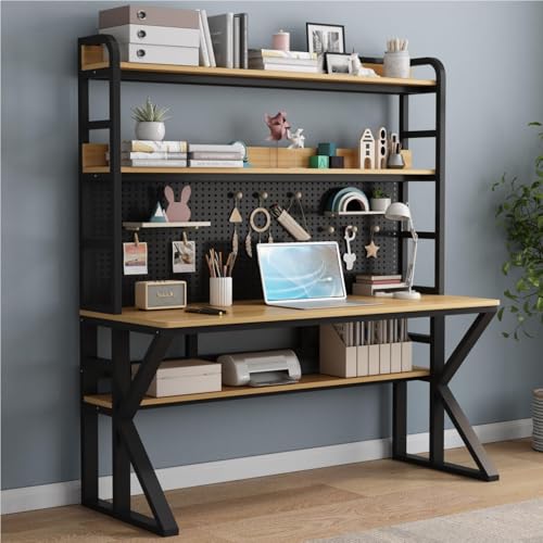 OOPDNEGAK Computertisch Mit Ablageflächen Und Stecktafel, Massivholz Schreibtisch Großer Arbeitstisch Mit Schreibtisch Moderne Home-Office-Schreibtische(E,80cm) von OOPDNEGAK
