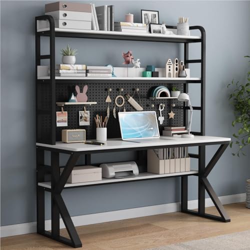 OOPDNEGAK Computertisch Mit Ablageflächen Und Stecktafel, Massivholz Schreibtisch Großer Arbeitstisch Mit Schreibtisch Moderne Home-Office-Schreibtische(F,80cm) von OOPDNEGAK