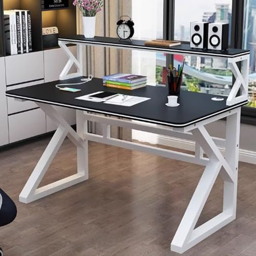 OOPDNEGAK Großer Computertisch Home-Office-Schreibtische Mit Bücherregal Moderner, Einfacher Arbeitstisch/Arbeitsplatz Mit Stabilem Metallrahmen Gaming-Schreibtisch, for Büros, Schlafsäle(1A,100cm) von OOPDNEGAK