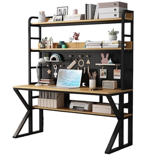 OOPDNEGAK Großer Moderner Computertisch Mit Metallrahmen Und Ablageregal, Schreibtisch-Arbeitsplatz Für Das Home Office, Gaming-Schreibtisch Mit Stecktafel(Black Wood,47.2") von OOPDNEGAK