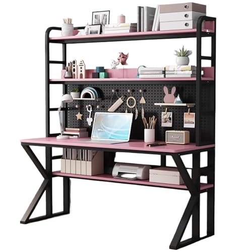 OOPDNEGAK Großer Moderner Computertisch Mit Metallrahmen Und Ablageregal, Schreibtisch-Arbeitsplatz Für Das Home Office, Gaming-Schreibtisch Mit Stecktafel(Pink Black,35.4") von OOPDNEGAK