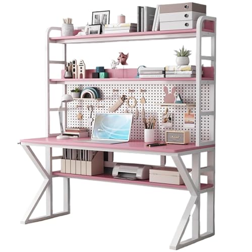 OOPDNEGAK Großer Moderner Computertisch Mit Metallrahmen Und Ablageregal, Schreibtisch-Arbeitsplatz Für Das Home Office, Gaming-Schreibtisch Mit Stecktafel(White Pink,47.2") von OOPDNEGAK