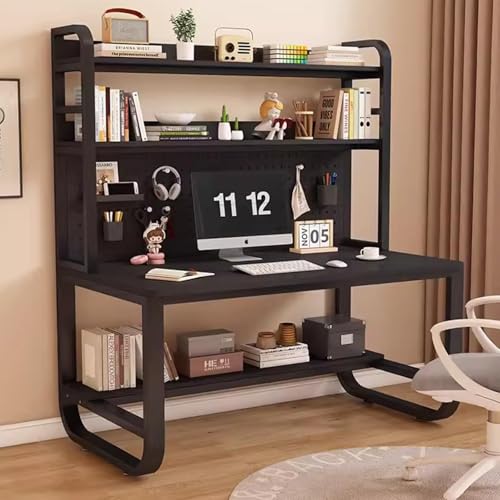 OOPDNEGAK Home-Office-Schreibtisch Mit Metallrahmen, Großer Computertisch, Arbeitsplatz Gaming-Schreibtisch Mit Stecktafel Aufbewahrungsregal(Black Black,47.2x23.6x70in) von OOPDNEGAK