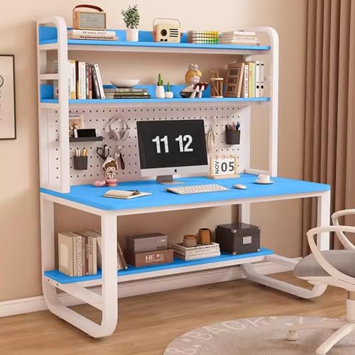 OOPDNEGAK Home-Office-Schreibtisch Mit Metallrahmen, Großer Computertisch, Arbeitsplatz Gaming-Schreibtisch Mit Stecktafel Aufbewahrungsregal(Blue White,35.4x23.6x70in) von OOPDNEGAK