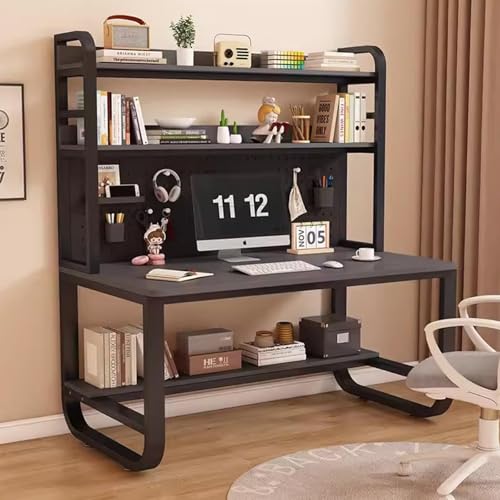 OOPDNEGAK Home-Office-Schreibtisch Mit Metallrahmen, Großer Computertisch, Arbeitsplatz Gaming-Schreibtisch Mit Stecktafel Aufbewahrungsregal(Grey Black,43.3x23.6x70in) von OOPDNEGAK