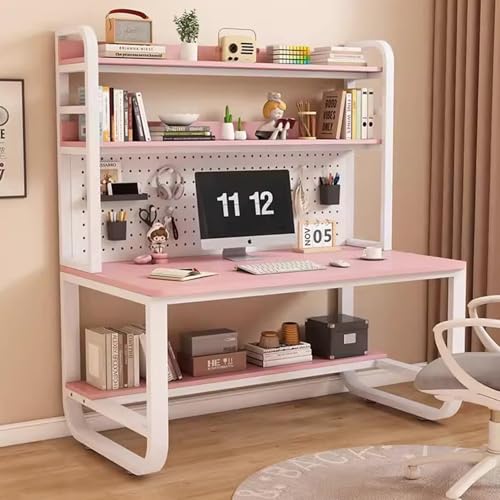 OOPDNEGAK Home-Office-Schreibtisch Mit Metallrahmen, Großer Computertisch, Arbeitsplatz Gaming-Schreibtisch Mit Stecktafel Aufbewahrungsregal(Pink White,47.2x23.6x70in) von OOPDNEGAK