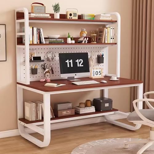 OOPDNEGAK Home-Office-Schreibtisch Mit Metallrahmen, Großer Computertisch, Arbeitsplatz Gaming-Schreibtisch Mit Stecktafel Aufbewahrungsregal(Teak White,35.4x23.6x70in) von OOPDNEGAK