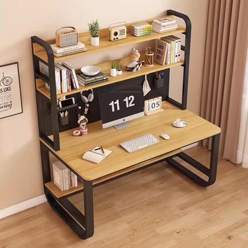OOPDNEGAK Home-Office-Schreibtisch Mit Metallrahmen, Großer Computertisch, Arbeitsplatz Gaming-Schreibtisch Mit Stecktafel Aufbewahrungsregal(Walnut Black,43.3x23.6x70in) von OOPDNEGAK