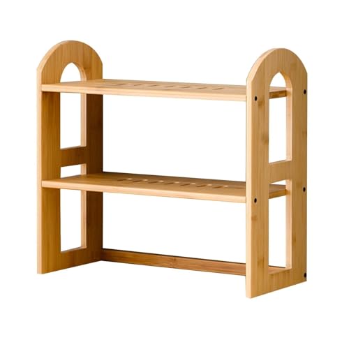 OOPDNEGAK Kleines 2-stöckiges Bücherregal Für Den Schreibtisch - Desktop-Massivholz-Lagerregal, Bücherregal Für Den Computer-Schreibtisch, Aufbewahrungsständer Für Bürobedarf Und Zubehör(A) von OOPDNEGAK